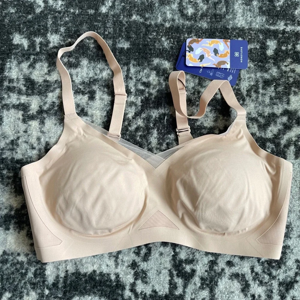 NWT Honeylove Crossover Bra Sz 1X Sand Beige Nude Wireless Mesh Seamless Support